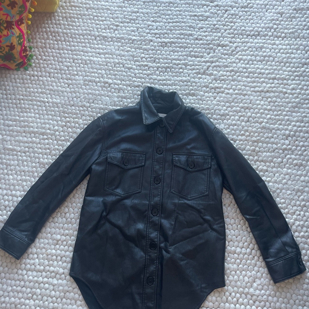 Wilfred Aritzia Black Leather Shacket - Runs Big